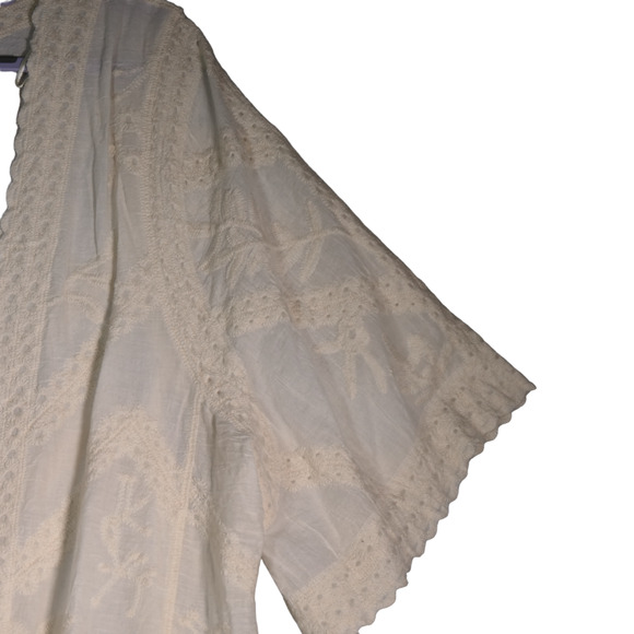 Woven Heart Sheer Cardigan Women S Ivory Gorgeous Embroidery Kimono Peasant Boho - Picture 3 of 16